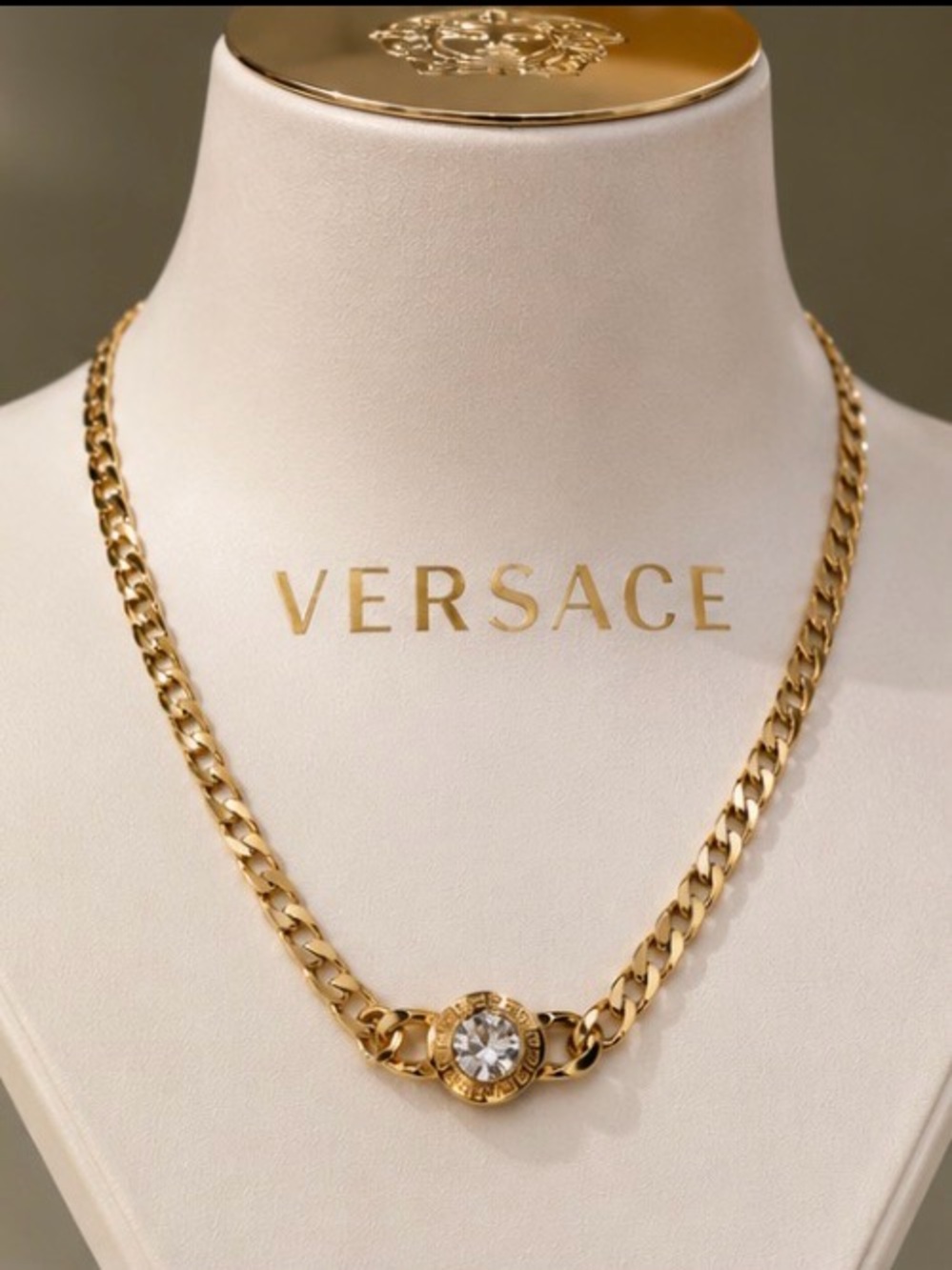 Versace Gold Crystal-Accented Cuban Link Necklace